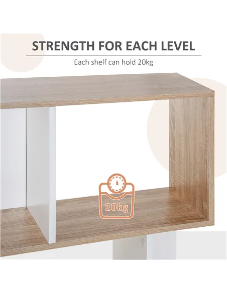 HOMCOM Bookcase, S-Shaped Wooden Bookshelf, 5/6 Tiers Freestanding Storage Shelf, Home Office Decorative Display Stand Rack, Oak