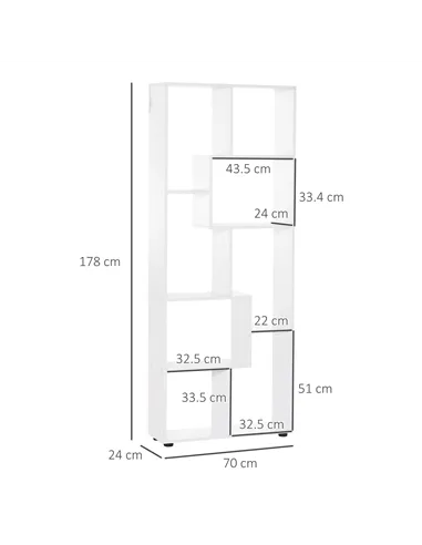 HOMCOM 8-Cube Bookcase, Tall Display Shelf, Standing Storage Rack for Study Room, Living Room, 70 x 24 x 178cm, White