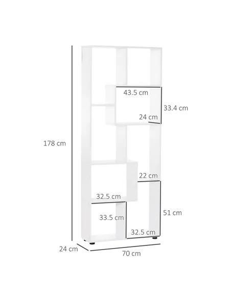 HOMCOM 8-Cube Bookcase, Tall Display Shelf, Standing Storage Rack for Study Room, Living Room, 70 x 24 x 178cm, White