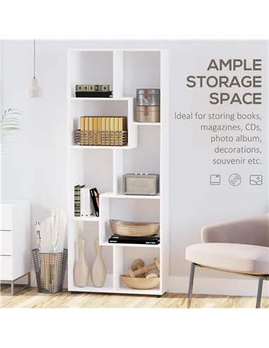 HOMCOM 8-Cube Bookcase, Tall Display Shelf, Standing Storage Rack for Study Room, Living Room, 70 x 24 x 178cm, White