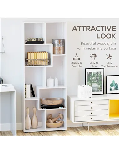 HOMCOM 8-Cube Bookcase, Tall Display Shelf, Standing Storage Rack for Study Room, Living Room, 70 x 24 x 178cm, White