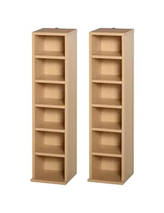 HOMCOM 204 CD Media Display Shelf Unit Set of 2 Blu-Ray Tower Rack w/ Adjustable Shelves Bookcase Storage Organiser, Natural Woo