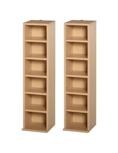 HOMCOM 204 CD Media Display Shelf Unit Set of 2 Blu-Ray Tower Rack w/ Adjustable Shelves Bookcase Storage Organiser, Natural Woo