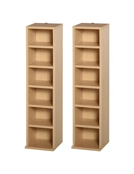 HOMCOM 204 CD Media Display Shelf Unit Set of 2 Blu-Ray Tower Rack w/ Adjustable Shelves Bookcase Storage Organiser, Natural Woo