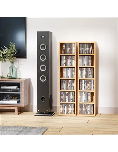 HOMCOM 204 CD Media Display Shelf Unit Set of 2 Blu-Ray Tower Rack w/ Adjustable Shelves Bookcase Storage Organiser, Natural Woo