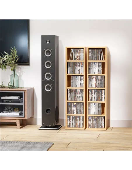 HOMCOM 204 CD Media Display Shelf Unit Set of 2 Blu-Ray Tower Rack w/ Adjustable Shelves Bookcase Storage Organiser, Natural Woo