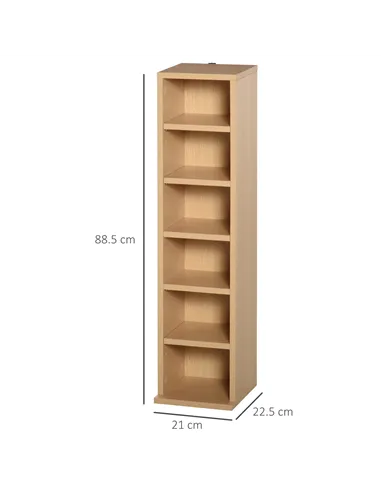 HOMCOM 204 CD Media Display Shelf Unit Set of 2 Blu-Ray Tower Rack w/ Adjustable Shelves Bookcase Storage Organiser, Natural Woo