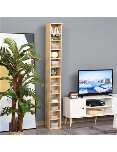 HOMCOM 204 CD Media Display Shelf Unit Set of 2 Blu-Ray Tower Rack w/ Adjustable Shelves Bookcase Storage Organiser, Natural Woo