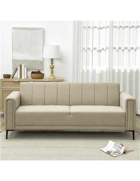 HOMCOM 3 Seater Sofa, Modern Fabric Sofa Couch, Channel Tufted Upholstered Sofa Settee for Living Room, Guest Room, Bedroom, Hom
