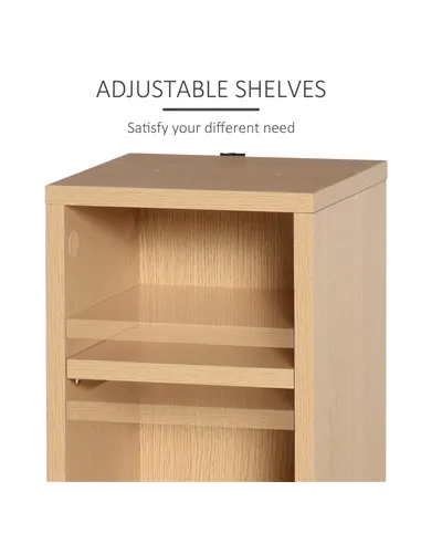 HOMCOM 204 CD Media Display Shelf Unit Set of 2 Blu-Ray Tower Rack w/ Adjustable Shelves Bookcase Storage Organiser, Natural Woo