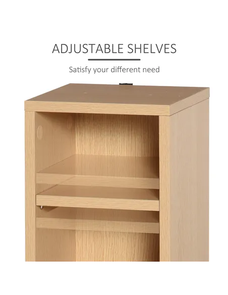 HOMCOM 204 CD Media Display Shelf Unit Set of 2 Blu-Ray Tower Rack w/ Adjustable Shelves Bookcase Storage Organiser, Natural Woo