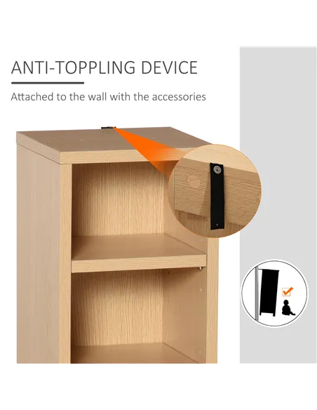 HOMCOM 204 CD Media Display Shelf Unit Set of 2 Blu-Ray Tower Rack w/ Adjustable Shelves Bookcase Storage Organiser, Natural Woo