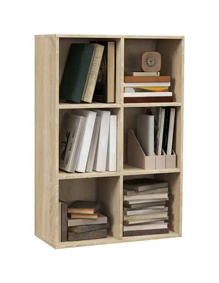 HOMCOM Six-Cube Bookcase - Oak Wood Effect