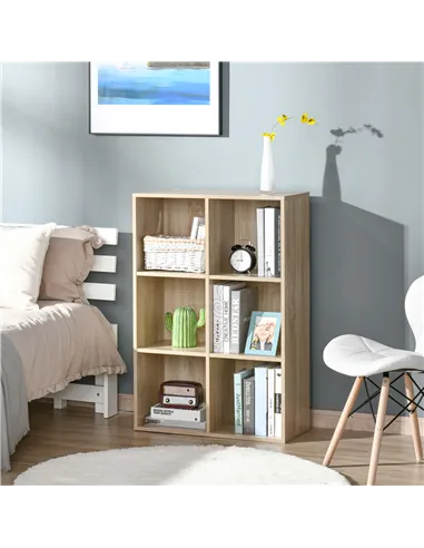 HOMCOM Six-Cube Bookcase - Oak Wood Effect
