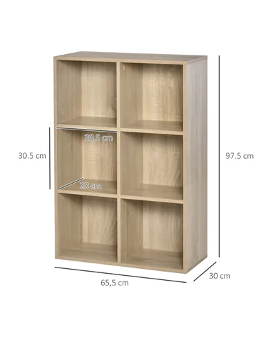 HOMCOM Six-Cube Bookcase - Oak Wood Effect