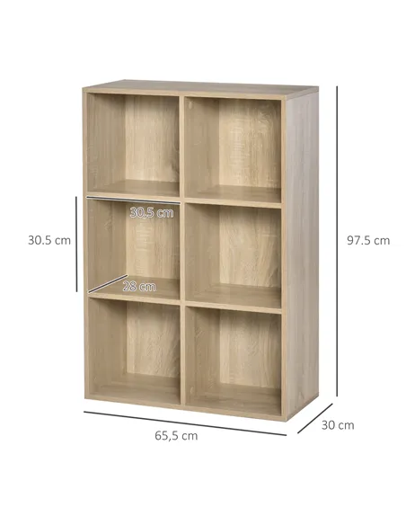 HOMCOM Six-Cube Bookcase - Oak Wood Effect