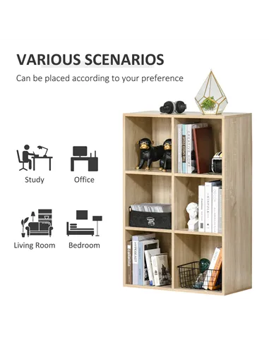 HOMCOM Six-Cube Bookcase - Oak Wood Effect