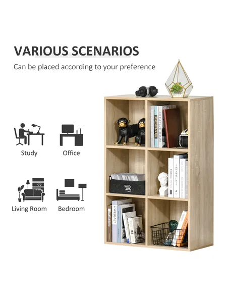 HOMCOM Six-Cube Bookcase - Oak Wood Effect
