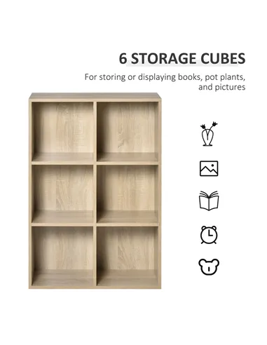 HOMCOM Six-Cube Bookcase - Oak Wood Effect