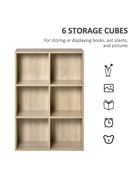 HOMCOM Six-Cube Bookcase - Oak Wood Effect