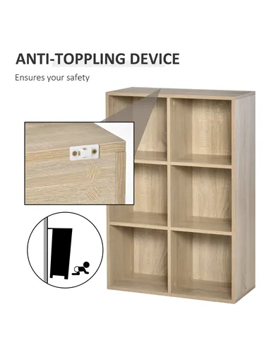 HOMCOM Six-Cube Bookcase - Oak Wood Effect