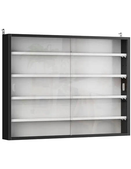 HOMCOM 5-Tier Wall Display Shelf Unit Cabinet w/ 4 Adjustable Shelves Glass Doors Home Office Ornaments 60x80cm Black/White