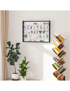 HOMCOM 5-Tier Wall Display Shelf Unit Cabinet w/ 4 Adjustable Shelves Glass Doors Home Office Ornaments 60x80cm Black/White 2
