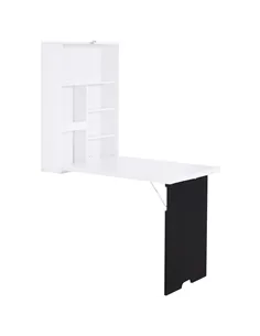HOMCOM Folding Wall-Mounted Drop-Leaf Table, Convertible Wall Table With Chalkboard and Storage Shelf, Multifunctional Floating 