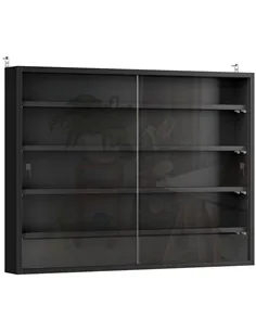HOMCOM 5-Tier Wall Display Shelf Unit Cabinet w/ 4 Adjustable Shelves Glass Doors Home Office Ornaments 60x80cm Black