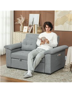 HOMCOM Pull Out Sofa Bed, Fabric 2 Seater Click Clack Sofa Bed Settee with 2 Pocket Springs, Convertible Sofa Couch with Pillows 2