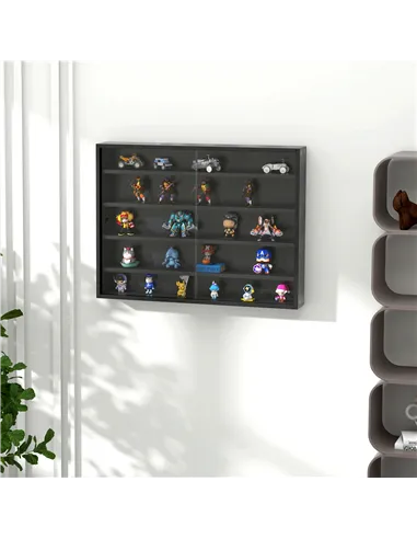 HOMCOM 5-Tier Wall Display Shelf Unit Cabinet w/ 4 Adjustable Shelves Glass Doors Home Office Ornaments 60x80cm Black