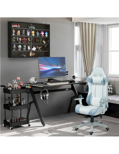 HOMCOM 5-Tier Wall Display Shelf Unit Cabinet w/ 4 Adjustable Shelves Glass Doors Home Office Ornaments 60x80cm Black