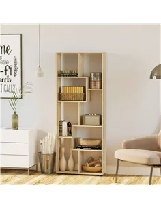 HOMCOM 8-Cube Bookcase, Tall Display Shelf, Standing Storage Rack for Study Room, Living Room, 70 x 24 x 178cm, Natural 2