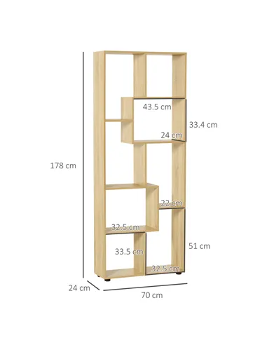 HOMCOM 8-Cube Bookcase, Tall Display Shelf, Standing Storage Rack for Study Room, Living Room, 70 x 24 x 178cm, Natural