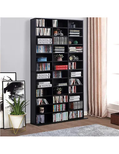 HOMCOM 1116 CD/ 528 DVD Storage Unit, Media Storage Shelf, Wooden Display Unit with Adjustable Shelves, 102 x 195 cm, Black