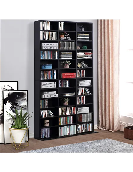 HOMCOM 1116 CD/ 528 DVD Storage Unit, Media Storage Shelf, Wooden Display Unit with Adjustable Shelves, 102 x 195 cm, Black