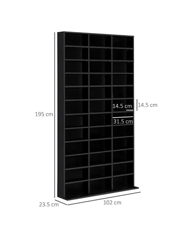 HOMCOM 1116 CD/ 528 DVD Storage Unit, Media Storage Shelf, Wooden Display Unit with Adjustable Shelves, 102 x 195 cm, Black