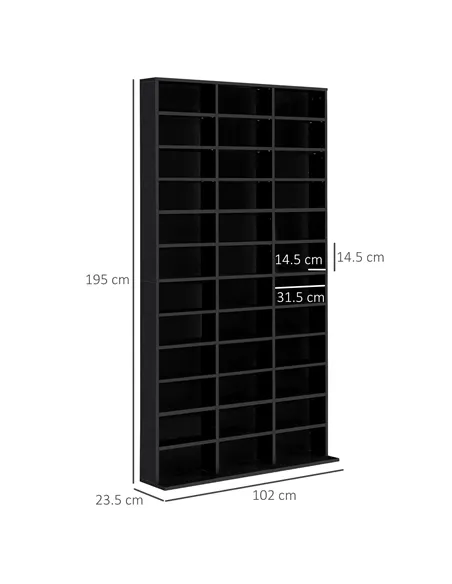 HOMCOM 1116 CD/ 528 DVD Storage Unit, Media Storage Shelf, Wooden Display Unit with Adjustable Shelves, 102 x 195 cm, Black