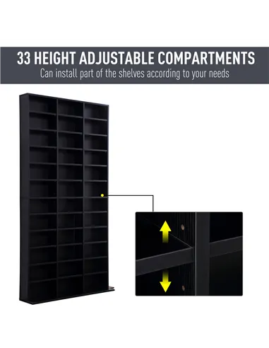 HOMCOM 1116 CD/ 528 DVD Storage Unit, Media Storage Shelf, Wooden Display Unit with Adjustable Shelves, 102 x 195 cm, Black