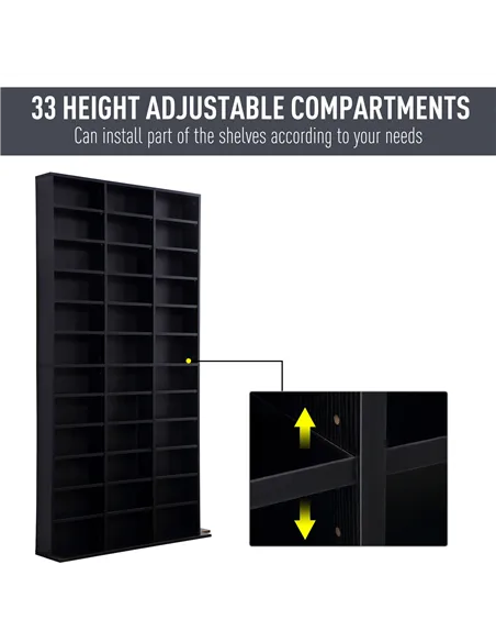 HOMCOM 1116 CD/ 528 DVD Storage Unit, Media Storage Shelf, Wooden Display Unit with Adjustable Shelves, 102 x 195 cm, Black