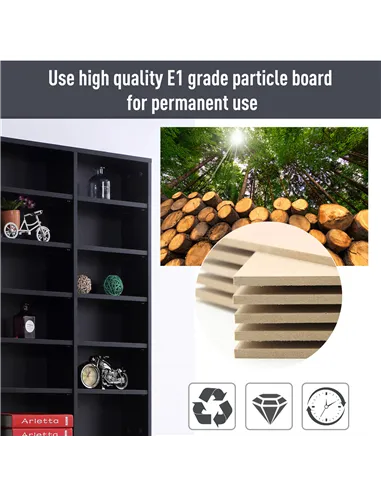 HOMCOM 1116 CD/ 528 DVD Storage Unit, Media Storage Shelf, Wooden Display Unit with Adjustable Shelves, 102 x 195 cm, Black