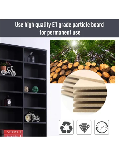 HOMCOM 1116 CD/ 528 DVD Storage Unit, Media Storage Shelf, Wooden Display Unit with Adjustable Shelves, 102 x 195 cm, Black