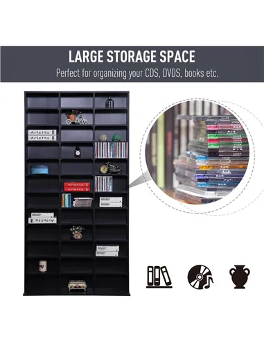 HOMCOM 1116 CD/ 528 DVD Storage Unit, Media Storage Shelf, Wooden Display Unit with Adjustable Shelves, 102 x 195 cm, Black