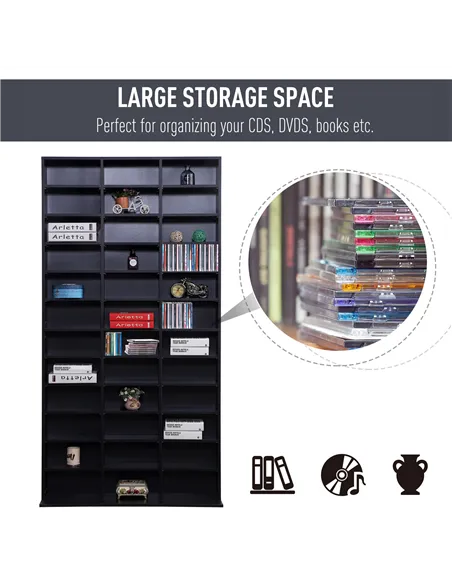 HOMCOM 1116 CD/ 528 DVD Storage Unit, Media Storage Shelf, Wooden Display Unit with Adjustable Shelves, 102 x 195 cm, Black