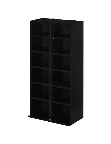 HOMCOM 204 CD Media Display Shelf Unit Set of 2 Blu-Ray Tower Rack w/ Adjustable Shelves Bookcase Storage Organiser, Black