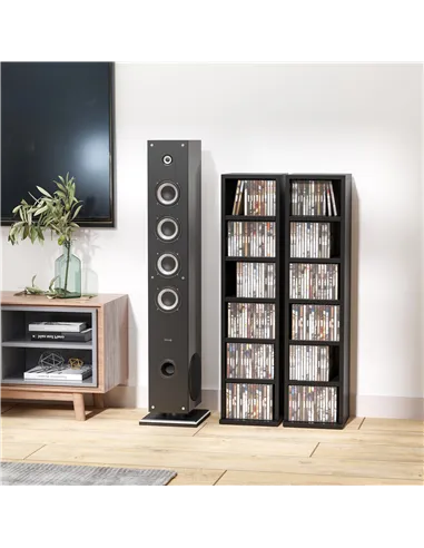 HOMCOM 204 CD Media Display Shelf Unit Set of 2 Blu-Ray Tower Rack w/ Adjustable Shelves Bookcase Storage Organiser, Black