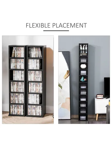 HOMCOM 204 CD Media Display Shelf Unit Set of 2 Blu-Ray Tower Rack w/ Adjustable Shelves Bookcase Storage Organiser, Black