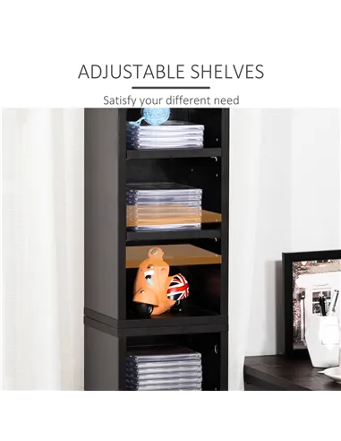 HOMCOM 204 CD Media Display Shelf Unit Set of 2 Blu-Ray Tower Rack w/ Adjustable Shelves Bookcase Storage Organiser, Black