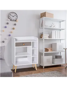 HOMCOM Bookcase, Freestanding Book Shelf with Storage Drawer, 6 Shelves and Wood Legs for Home Office Display, White and Grey, 2 2