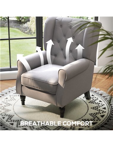 HOMCOM Retro Accent Chair, Wingback Armchair with Wood Frame Button Tufted Design for Living Room Bedroom, Grey